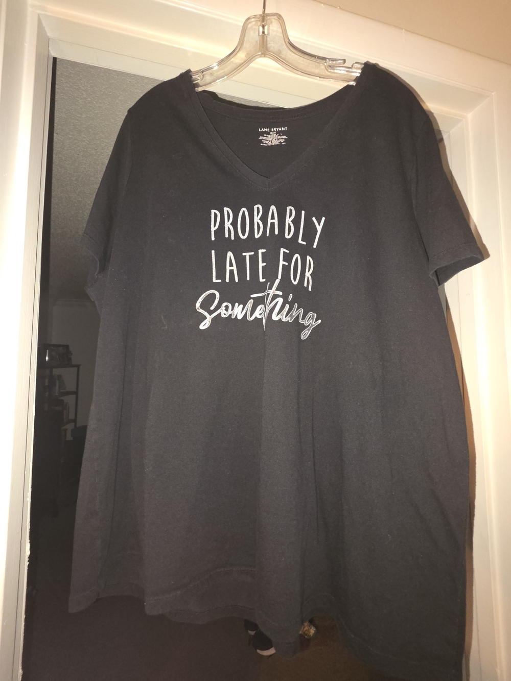 Lane Bryant Black V-Neck Top "Probably Late For Something"